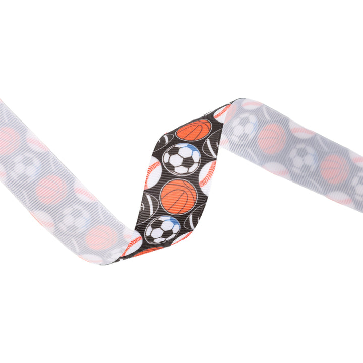 1" Printed Grosgrain Ribbon | All Sports on Black | 25 Yard Roll LaRibbons and Crafts