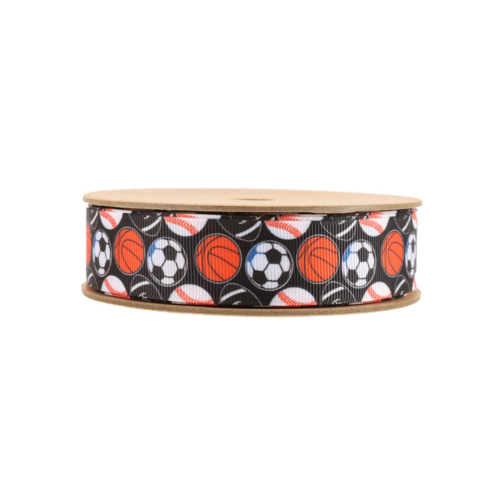 1" Printed Grosgrain Ribbon | All Sports on Black | 25 Yard Roll LaRibbons and Crafts