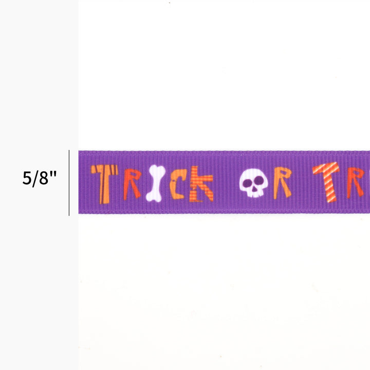 5/8" Printed Grosgrain Ribbon | "Trick or Treat" Purple | 20 Yard Roll - 50% OFF