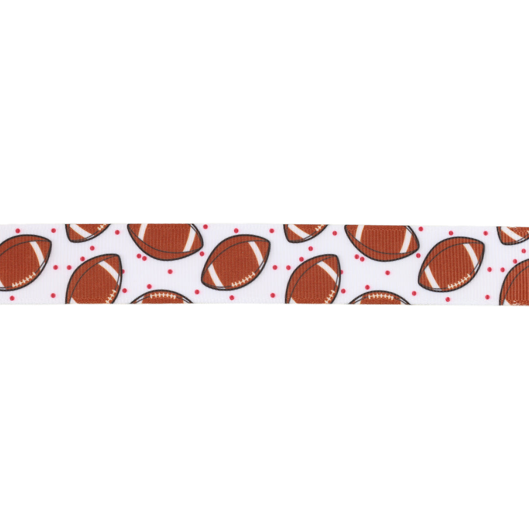 7/8" Printed Grosgrain Ribbon | Footballs on White | 25 Yard Roll