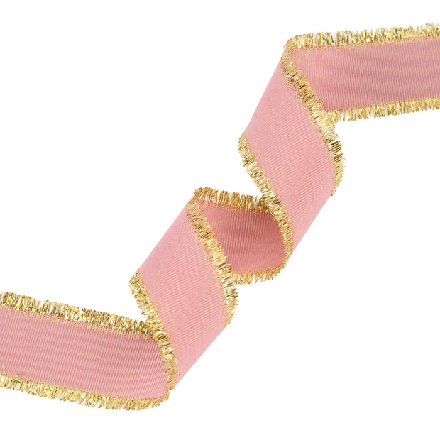 1" Textured Grosgrain Ribbon | Gold Metallic Fringe Quartz | 25 Yard Roll