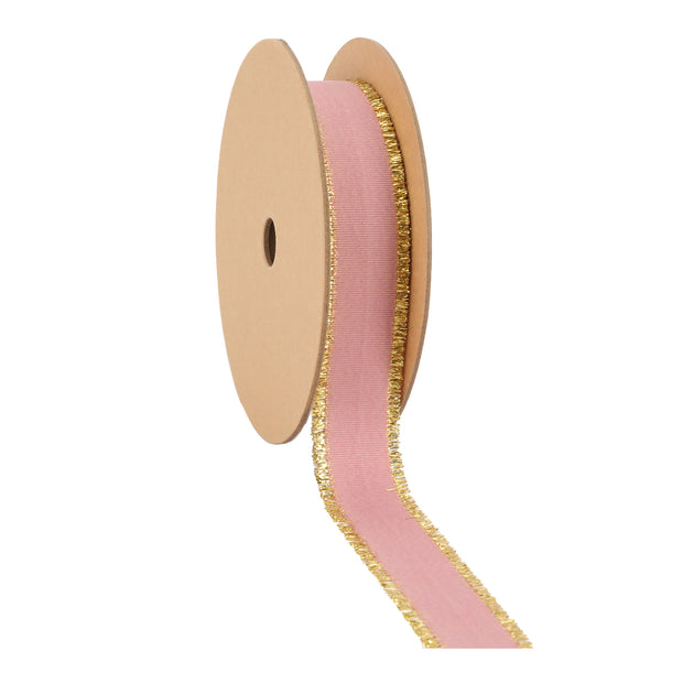 1" Textured Grosgrain Ribbon | Gold Metallic Fringe Quartz | 25 Yard Roll