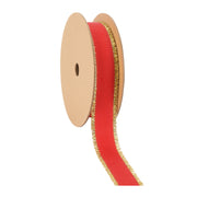 1" Textured Grosgrain Ribbon | Gold Metallic Fringe Red | 25 Yard Roll
