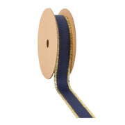 1" Textured Grosgrain Ribbon | Gold Metallic Fringe Navy | 25 Yard Roll