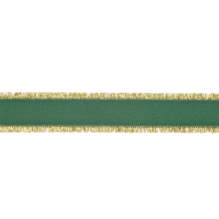 1" Textured Grosgrain Ribbon | Gold Metallic Fringe Green | 25 Yard Roll