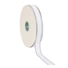 Saddlestitch Grosgrain Ribbon: Crisp white base with black stitched edge detailing — ideal for elegant gift wrapping