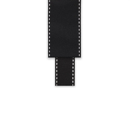 Black saddlestitch grosgrain ribbon, suitable for holiday decor, and wrapping decorative.
