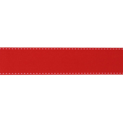 A length of red saddlestitch grosgrain ribbon, perfect for Christmas styling and accenting scrapbook layouts.