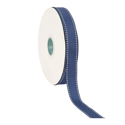 Deep blue Saddlestitch Grosgrain Ribbon (white trim): Perfect for adding polished detail to boutique packaging
