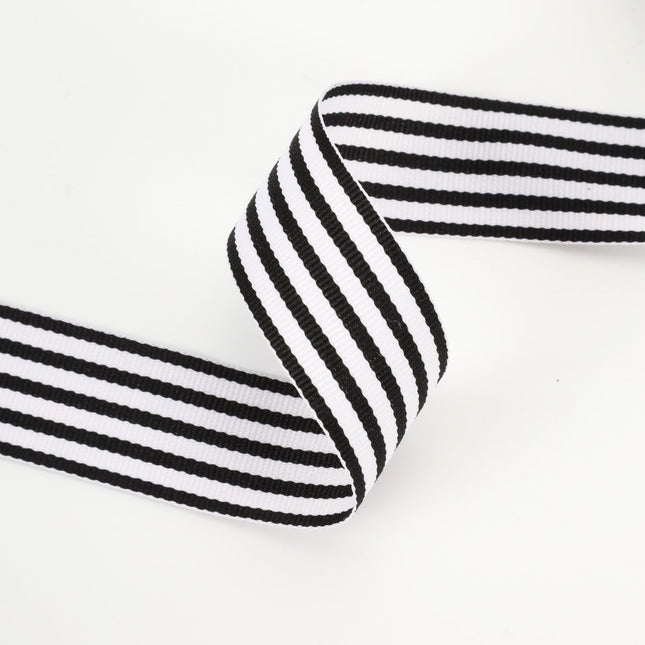 1" Printed Grosgrain Ribbon | Stripe Black/White | 20 Yard Roll LaRibbons and Crafts