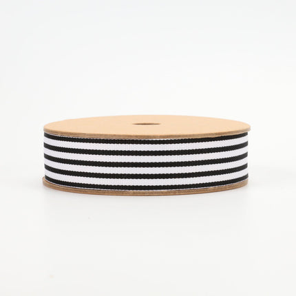 1" Printed Grosgrain Ribbon | Stripe Black/White | 20 Yard Roll LaRibbons and Crafts