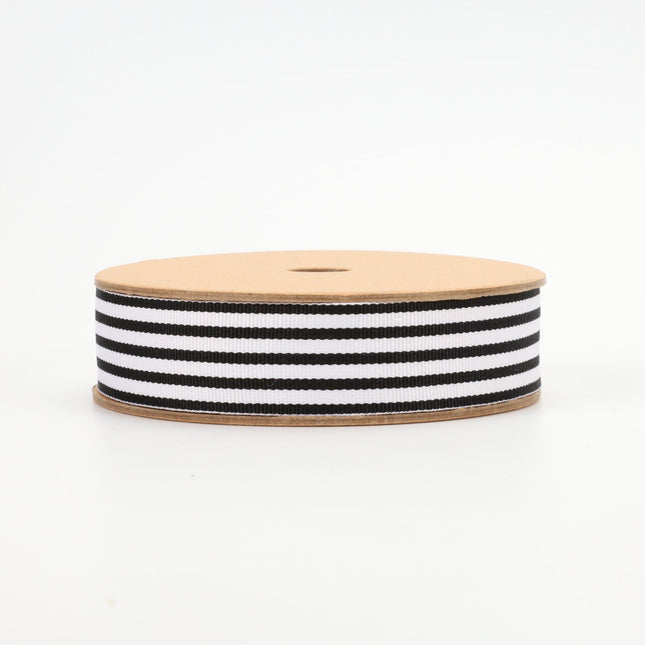 1" Printed Grosgrain Ribbon | Stripe Black/White | 20 Yard Roll LaRibbons and Crafts