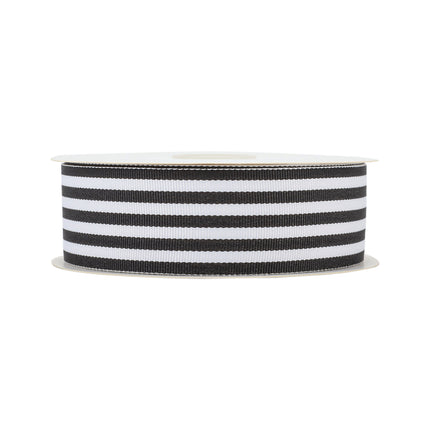 Full spool of black & white vertical stripe grosgrain ribbon, neat & durable