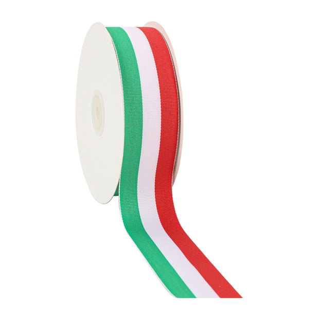 1 1/2" Striped Ribbon | Green/White/Red | 100 Yard Roll