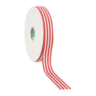 Bold red and white striped ribbon roll — ideal for adding a festive touch to wrapping, floral arrangements, and seasonal crafts.