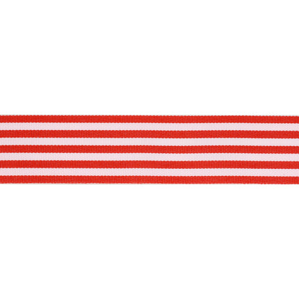 Red-and-white striped grosgrain ribbon: crisp edges & textured woven stripes