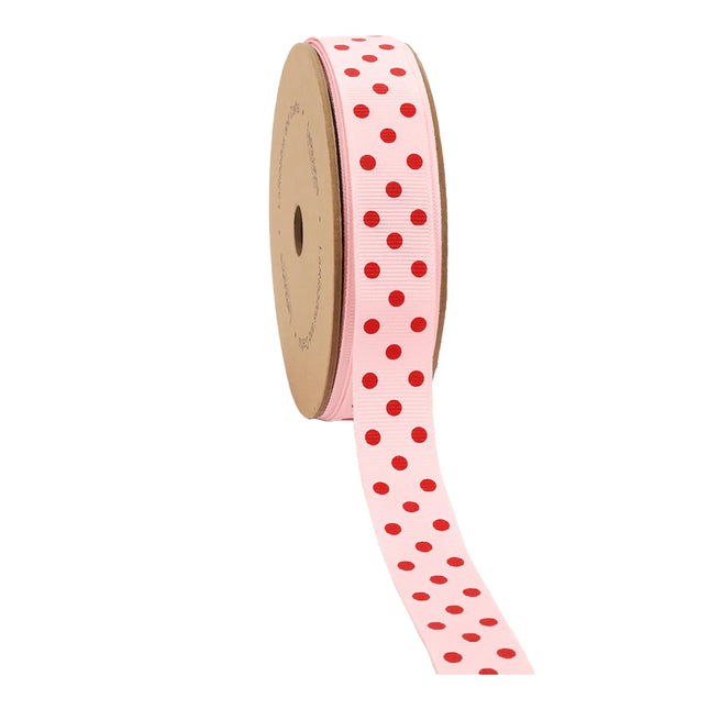 7/8" Printed Dots Textured Grosgrain Ribbon | Lt Pink (117) | 25 Yard Roll LaRibbons and Crafts