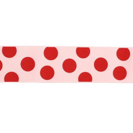 1 1/2" Pink and Red Polka Dot Grosgrain Ribbon, ideal for creating charming decorations for baby shower