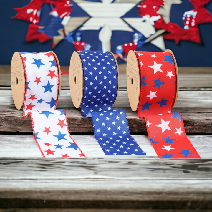 2.5" Patriotic Stars Wired Ribbon Bundle - 3 Rolls/30 Yards Total