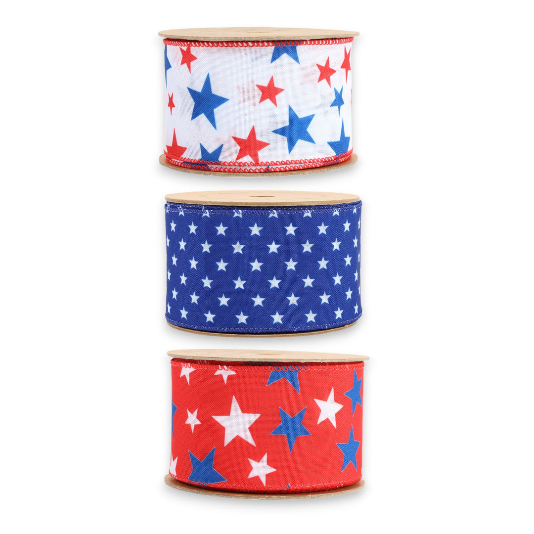 2.5" Patriotic Stars Wired Ribbon Bundle - 3 Rolls/30 Yards Total