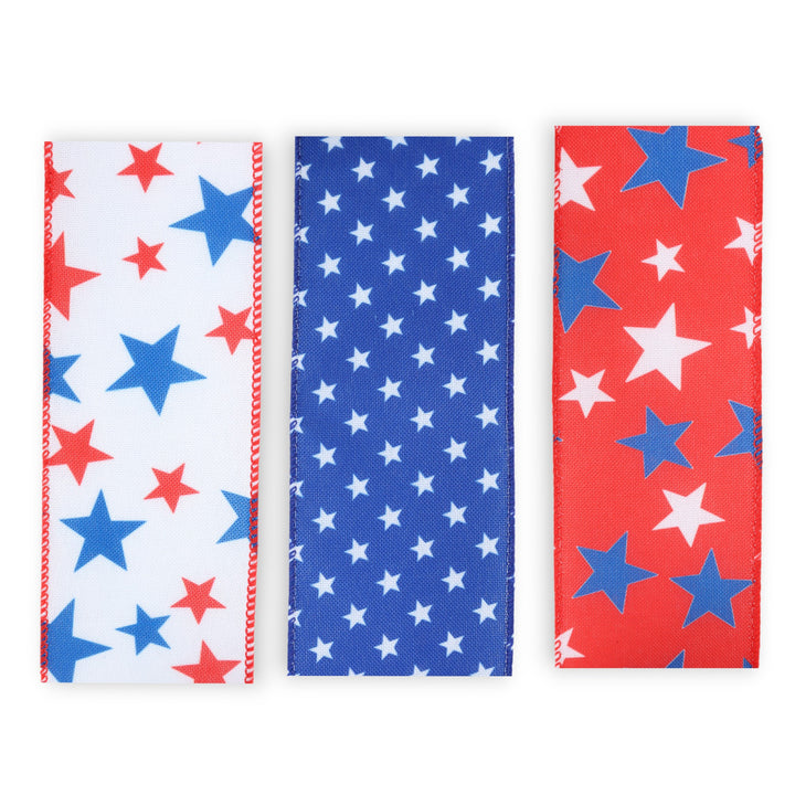 2.5" Patriotic Stars Wired Ribbon Bundle - 3 Rolls/30 Yards Total