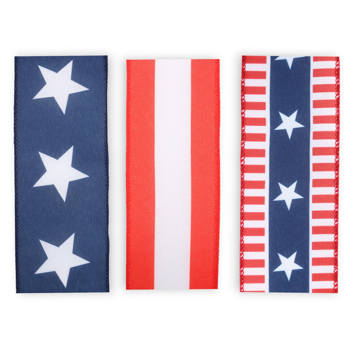 2.5" Stars & Stripes Wired Ribbon Bundle - 3 Rolls/30 Yards Total