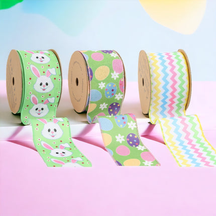 2.5" Easter Bunny/Egg/Chevron Wired Ribbon Bundle - 3 Rolls/30 Yards Total LaRibbons and Crafts