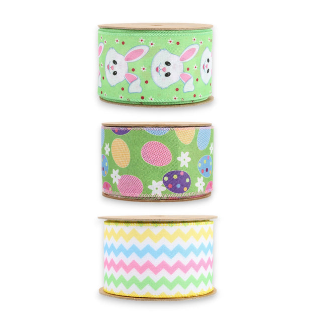 2.5" Easter Bunny/Egg/Chevron Wired Ribbon Bundle - 3 Rolls/30 Yards Total LaRibbons and Crafts