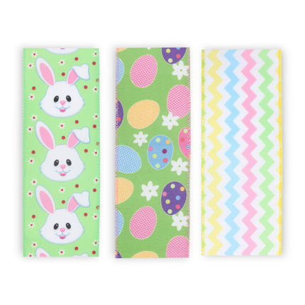 2.5" Easter Bunny/Egg/Chevron Wired Ribbon Bundle - 3 Rolls/30 Yards Total LaRibbons and Crafts
