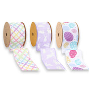 2.5" Lilac Bunny/Bias Plaid/Easter Egg Wired Ribbon Bundle - 3 Rolls/ 30 Yards Total
