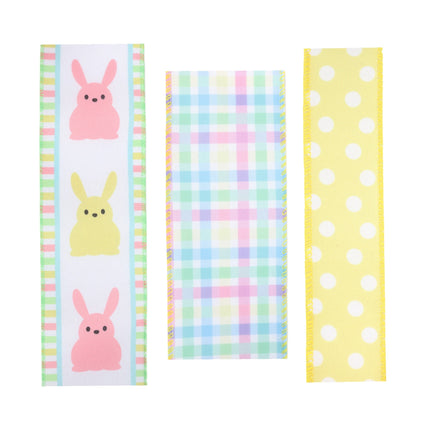 2.5" Pastel Easter Bunny/Plaid/Polka Dot Wired Ribbon Bundle - 3 Rolls/30 Yards Total LaRibbons and Crafts