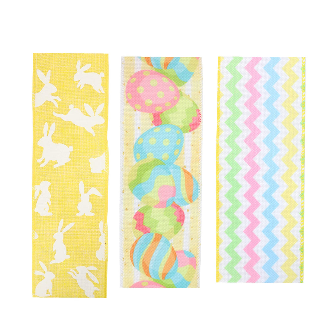 1.5" - 2.5" Polka Dot/Egg/Chevron Wired Ribbon Bundle - 3 Rolls/ 30 Yards Total