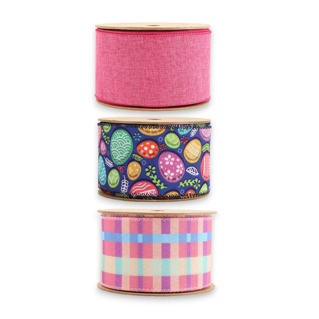 2.5" Pink Plaid & Easter Egg Wired Ribbon Bundle - 3 Rolls/30 Yards Total LaRibbons and Crafts