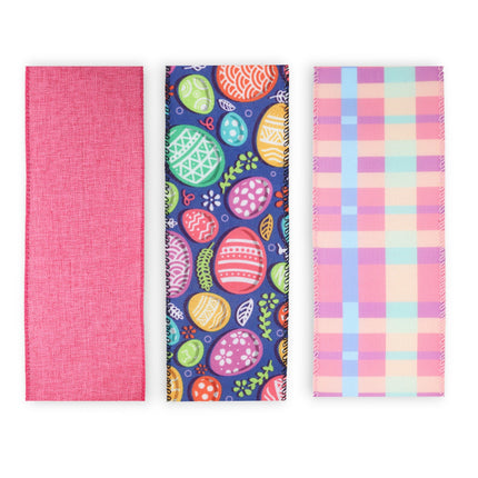 2.5" Pink Plaid & Easter Egg Wired Ribbon Bundle - 3 Rolls/30 Yards Total LaRibbons and Crafts