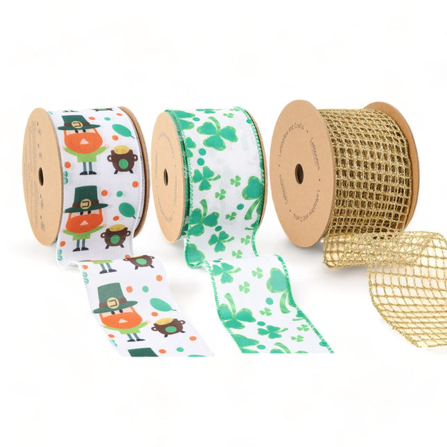 2 1/2" Leprechaun Wired Ribbon Bundle | 3 Rolls / 30 Yards Total LaRibbons and Crafts