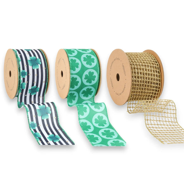 2.5" Shamrock Wired Ribbon Bundle - 3 Rolls/30 Yards Total