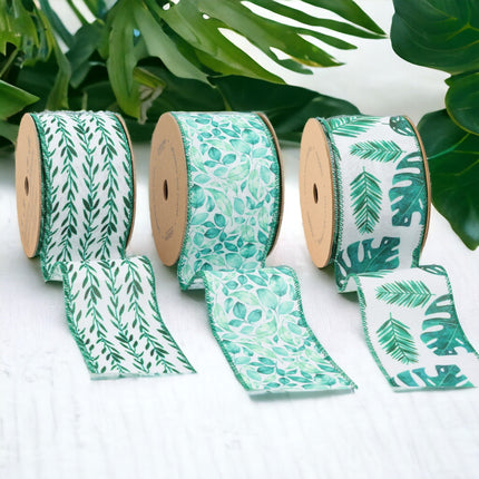 2.5" Tropical Vines/Monstera/Leaves Wired Ribbon Bundle - 3 Rolls/30 Yards Total LaRibbons and Crafts
