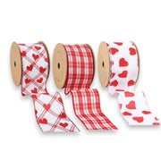 2.5" Glitter Hearts & Plaid Wired Ribbon Bundle - 3 Rolls/30 Yards Total