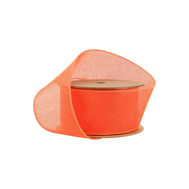 2 1/2" Faux Linen Wired Ribbon | Tangerine | 10 Yard Roll LaRibbons and Crafts