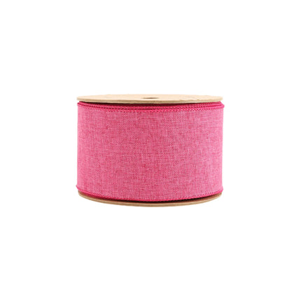 Full roll hot pink wired burlap ribbon, for gift packaging