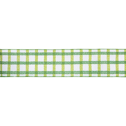 4" Wired Ribbon | Green Grid on White Linen | 10 Yard Roll LaRibbons and Crafts
