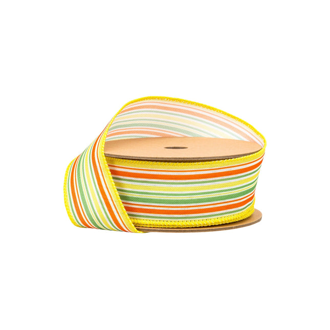 1 1/2" Wired Ribbon | Orange/Green/White on Yellow Linen | 10 Yard Roll LaRibbons and Crafts