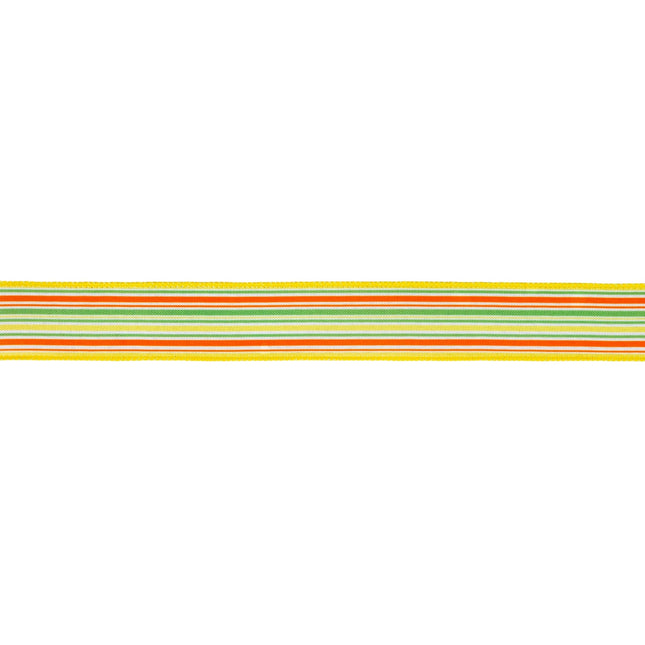 1 1/2" Wired Ribbon | Orange/Green/White on Yellow Linen | 10 Yard Roll LaRibbons and Crafts
