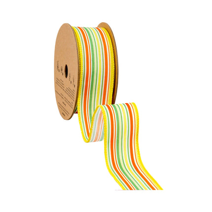 1 1/2" Wired Ribbon | Orange/Green/White on Yellow Linen | 10 Yard Roll LaRibbons and Crafts
