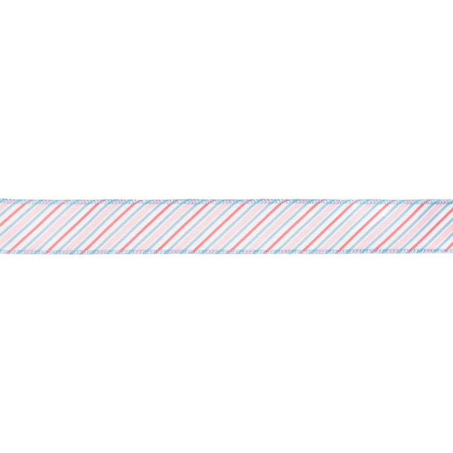 1 1/2" Wired Ribbon | Diagonal Pastel Stripes on White | 10 Yard Roll LaRibbons and Crafts