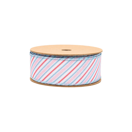 1 1/2" Wired Ribbon | Diagonal Pastel Stripes on White | 10 Yard Roll LaRibbons and Crafts