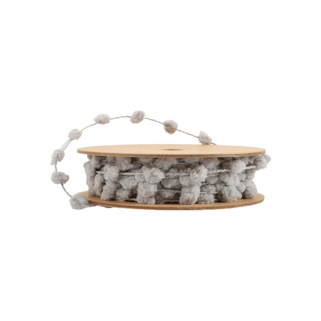8mm Wired Pom Pom | Grey | 25 Yard Roll LaRibbons and Crafts