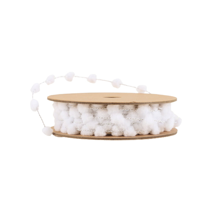 8mm Wired Pom Pom | White | 25 Yard Roll LaRibbons and Crafts