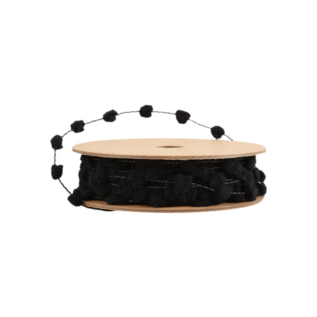 8mm Wired Pom Pom | Black | 25 Yard Roll LaRibbons and Crafts