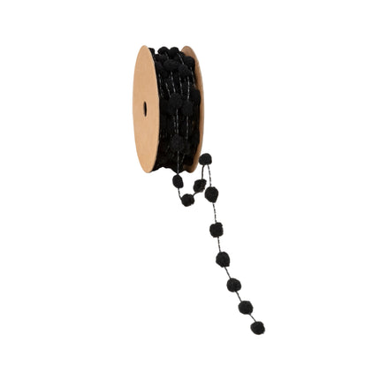 8mm Wired Pom Pom | Black | 25 Yard Roll LaRibbons and Crafts